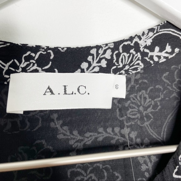 ALC Kate Dress Black White Floral Printed Long Sleeve Midi NWT 6 - Picture 5 of 11